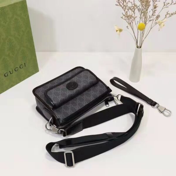 Gucci Unisex Messenger Bag with Interlocking G Black GG Supreme Canvas (9)