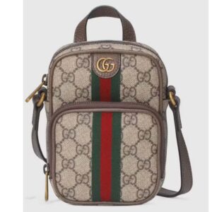 Gucci Unisex Ophidia Mini Bag Beige Ebony GG Supreme Canvas Double G
