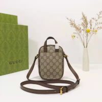 Gucci Unisex Ophidia Mini Bag Beige Ebony GG Supreme Canvas Double G (3)