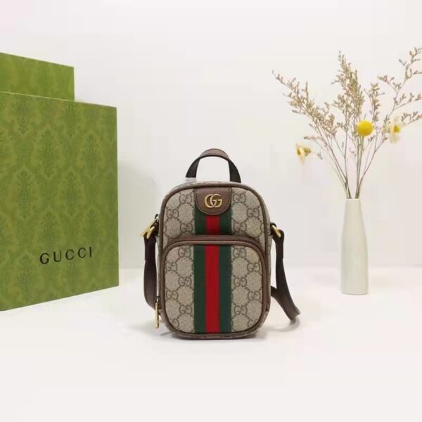 Gucci Unisex Ophidia Mini Bag Beige Ebony GG Supreme Canvas Double G (6)