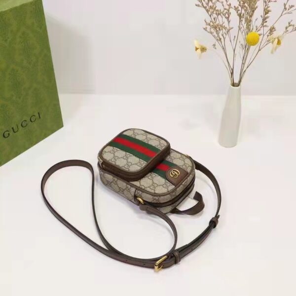 Gucci Unisex Ophidia Mini Bag Beige Ebony GG Supreme Canvas Double G (8)