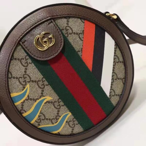 Gucci Unisex Round Shoulder Bag Double G Beige Ebony GG Supreme Canvas (2)