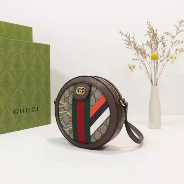 Gucci Unisex Round Shoulder Bag Double G Beige Ebony GG Supreme Canvas (3)