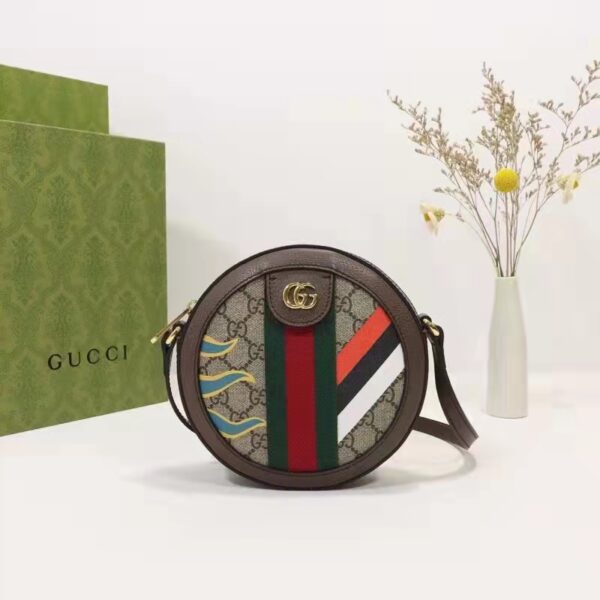 Gucci Unisex Round Shoulder Bag Double G Beige Ebony GG Supreme Canvas (8)