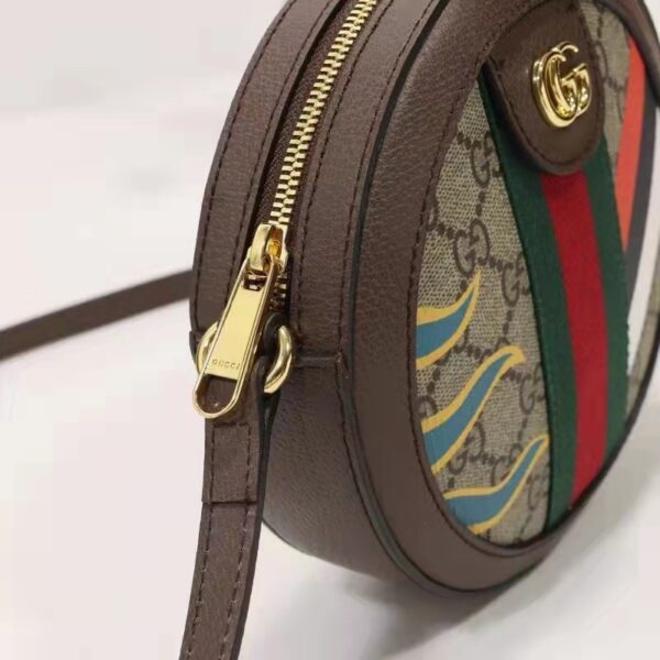 Gucci Unisex Round Shoulder Bag Double G Beige Ebony GG Supreme Canvas (9)