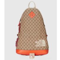 Gucci Unisex The North Face x Gucci Backpack Beige Original GG Canvas Orange Leather