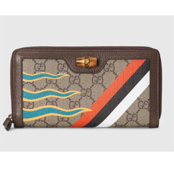 Gucci Unisex GG Diana Zip Around Wallet Beige Ebony GG Supreme Canvas