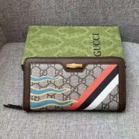 Gucci Unisex GG Diana Zip Around Wallet Beige Ebony GG Supreme Canvas