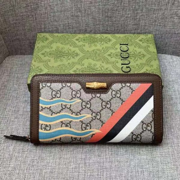 Gucci Women GG Diana Zip Around Wallet Beige Ebony GG Supreme Canvas (8)