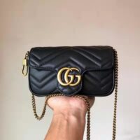 Gucci Women GG Marmont Matelassé Leather Super Mini Bag Black Double G (1)