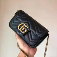 Gucci Women GG Marmont Matelassé Leather Super Mini Bag Black Double G (1)