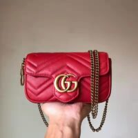 Gucci Women GG Marmont Matelassé Leather Super Mini Bag Red Double G