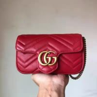 Gucci Women GG Marmont Matelassé Leather Super Mini Bag Red Double G