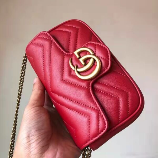 Gucci Women GG Marmont Matelassé Leather Super Mini Bag Red Double G (4)