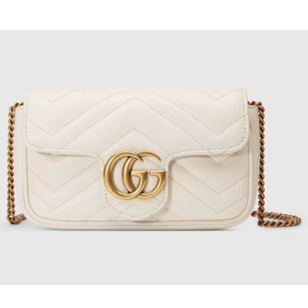 Gucci Women GG Marmont Matelassé Leather Super Mini Bag White Double G