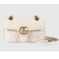 Gucci Women GG Marmont Matelassé Mini Bag White Matelassé Chevron Leather