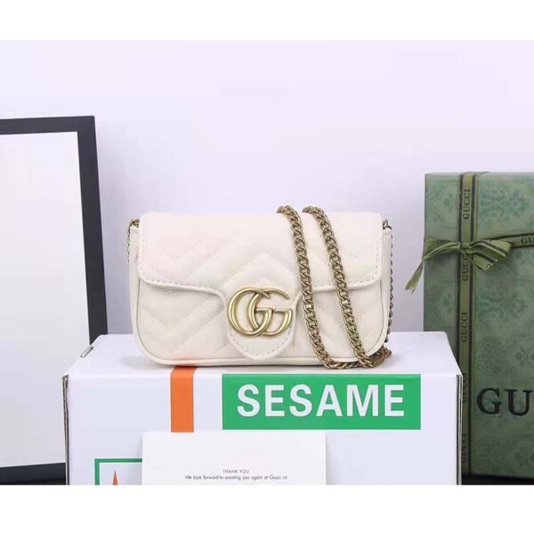 Gucci Women GG Marmont Matelassé Mini Bag White Matelassé Chevron Leather (9)