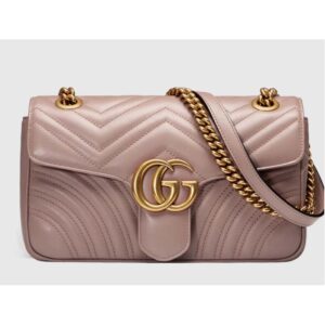 Gucci Women GG Marmont Matelassé Shoulder Bag Pink Chevron Leather Double G
