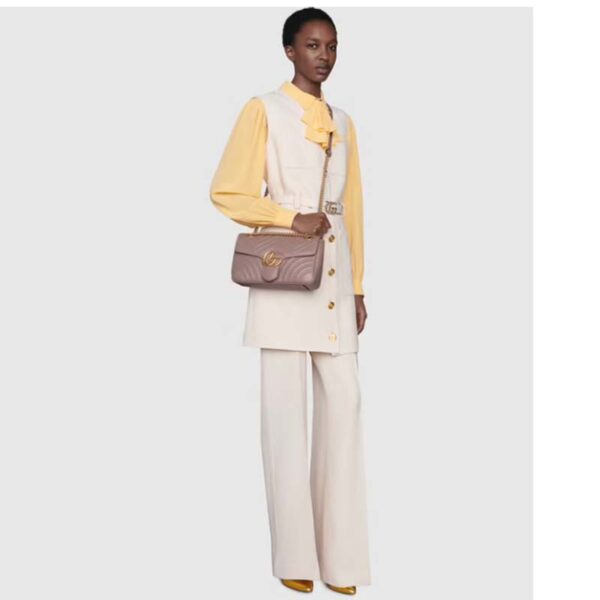 Gucci Women GG Marmont Matelassé Shoulder Bag Pink Chevron Leather Double G (2)