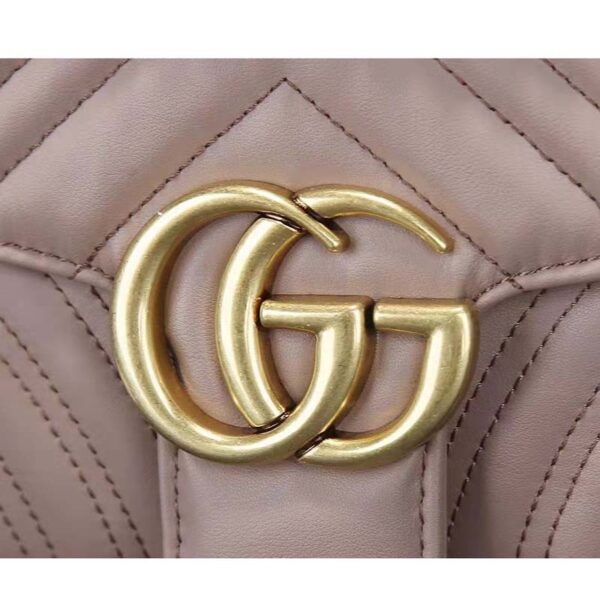 Gucci Women GG Marmont Matelassé Shoulder Bag Pink Chevron Leather Double G (3)