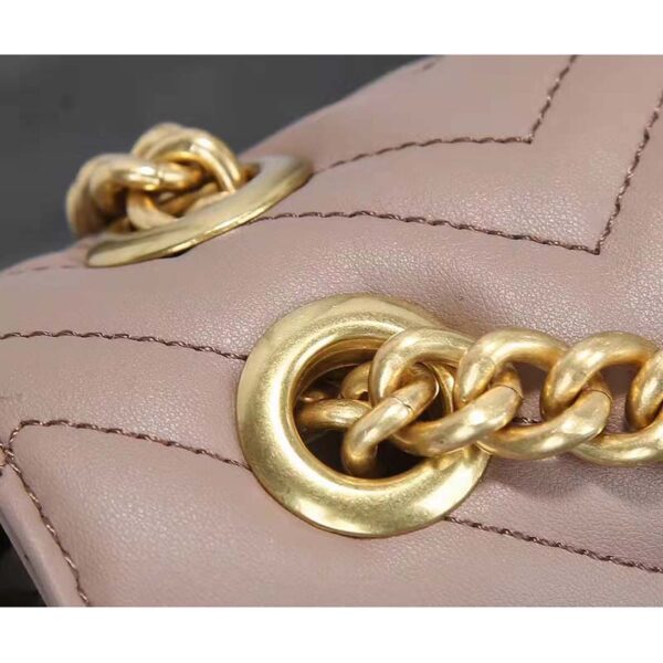 Gucci Women GG Marmont Matelassé Shoulder Bag Pink Chevron Leather Double G (4)
