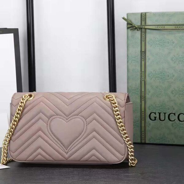 Gucci Women GG Marmont Matelassé Shoulder Bag Pink Chevron Leather Double G (5)