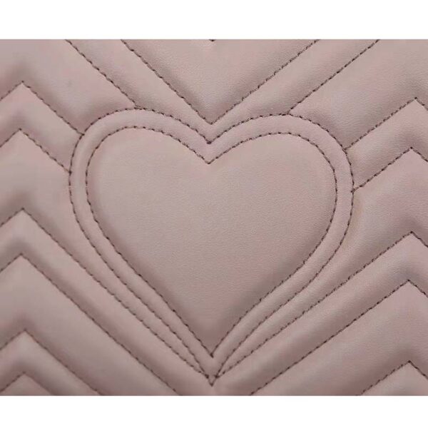 Gucci Women GG Marmont Matelassé Shoulder Bag Pink Chevron Leather Double G (6)