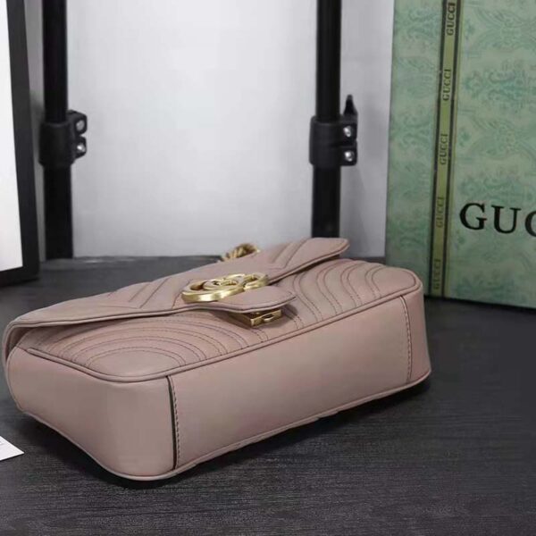 Gucci Women GG Marmont Matelassé Shoulder Bag Pink Chevron Leather Double G (7)