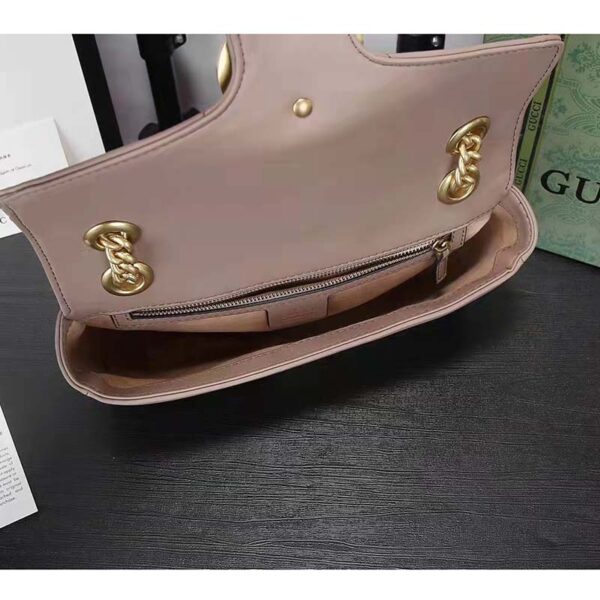 Gucci Women GG Marmont Matelassé Shoulder Bag Pink Chevron Leather Double G (8)
