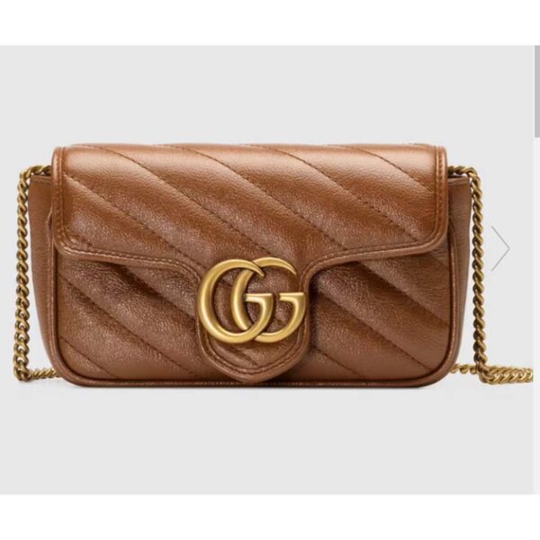 Gucci Women GG Marmont Matelassé Super Mini Bag Brown Double G (2)