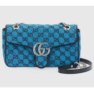 Gucci Women GG Marmont Multicolor Small Shoulder Bag Blue Double G