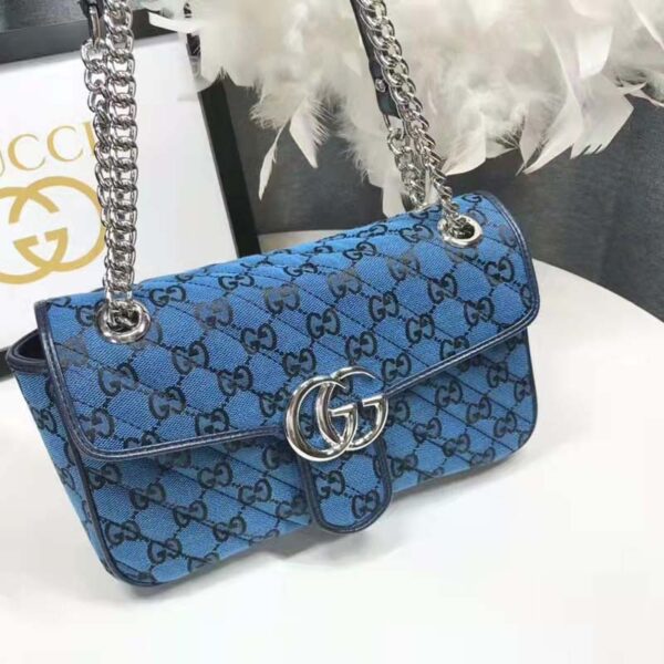 Gucci Women GG Marmont Multicolor Small Shoulder Bag Blue Double G (3)