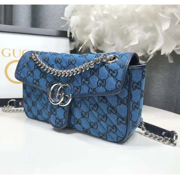 Gucci Women GG Marmont Multicolor Small Shoulder Bag Blue Double G (5)