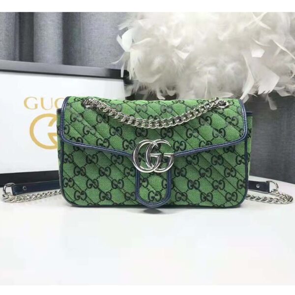 Gucci Women GG Marmont Multicolor Small Shoulder Bag Green Double G (9)
