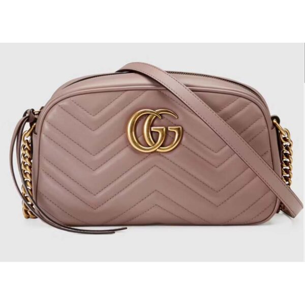 Gucci Women GG Marmont Small Matelassé Shoulder Bag Pink Leather Double G