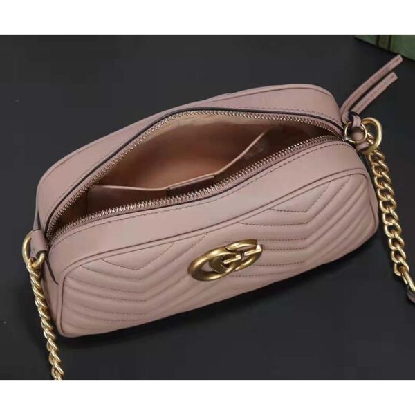 Gucci Women GG Marmont Small Matelassé Shoulder Bag Pink Leather Double G (11)