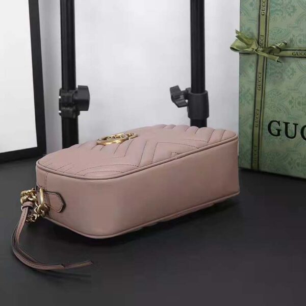 Gucci Women GG Marmont Small Matelassé Shoulder Bag Pink Leather Double G (8)