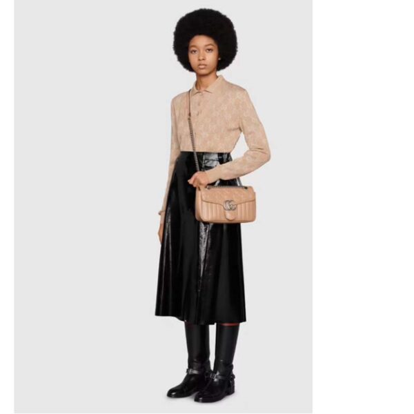 Gucci Women GG Marmont Small Shoulder Bag Beige Matelassé Leather Double G (1)