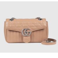 Gucci Women GG Marmont Small Shoulder Bag Beige Matelassé Leather Double G (2)