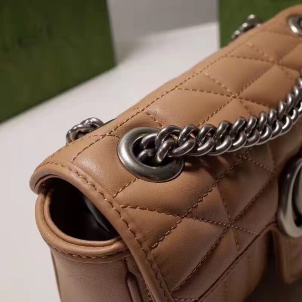 Gucci Women GG Marmont Small Shoulder Bag Beige Matelassé Leather Double G (3)