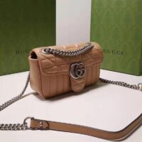 Gucci Women GG Marmont Small Shoulder Bag Beige Matelassé Leather Double G (2)