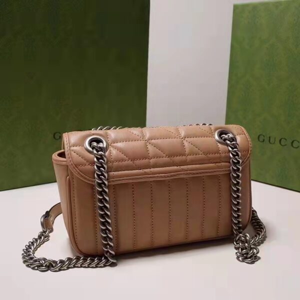 Gucci Women GG Marmont Small Shoulder Bag Beige Matelassé Leather Double G (5)