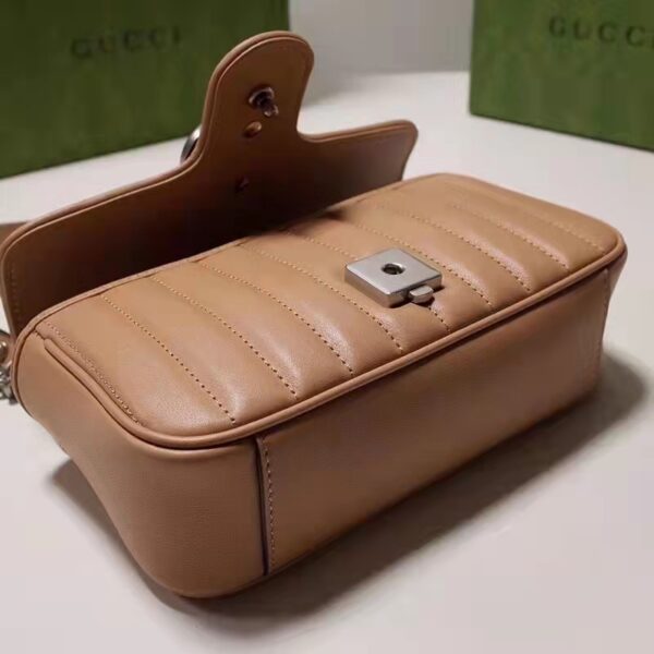 Gucci Women GG Marmont Small Shoulder Bag Beige Matelassé Leather Double G (6)