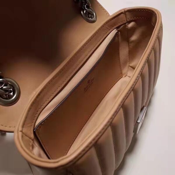 Gucci Women GG Marmont Small Shoulder Bag Beige Matelassé Leather Double G (7)