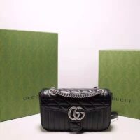 Gucci Women GG Marmont Small Shoulder Bag Black Matelassé Leather Double G (2)