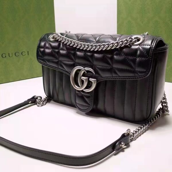 Gucci Women GG Marmont Small Shoulder Bag Black Matelassé Leather Double G (4)