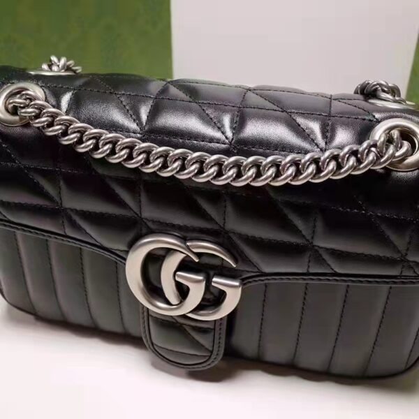 Gucci Women GG Marmont Small Shoulder Bag Black Matelassé Leather Double G (5)