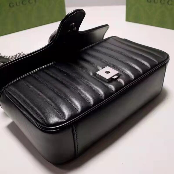 Gucci Women GG Marmont Small Shoulder Bag Black Matelassé Leather Double G (7)