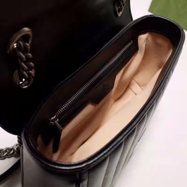 Gucci Women GG Marmont Small Shoulder Bag Black Matelassé Leather Double G (8)