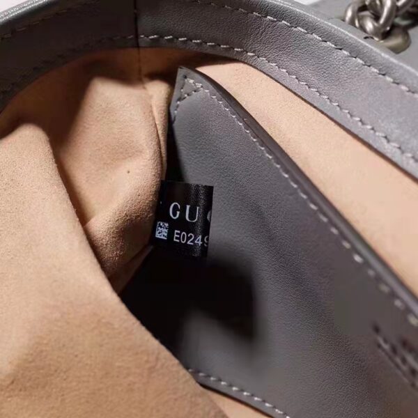 Gucci Women GG Marmont Small Shoulder Bag Grey Matelassé Leather Double G (11)